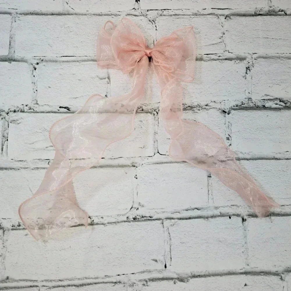 Peachy Pink -  Clip In Hair Bows with Long Braidable trails Girls Hair